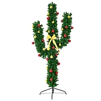 Costway 6ft. Pre-Lit Cactus Artificial Christmas Tree, Warm White LED Lights & Ball Ornaments