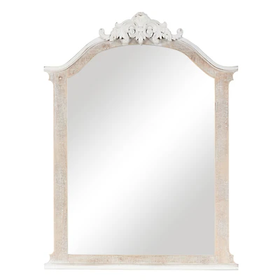 Cream Wooden Arched Scroll Room Wall Mirror with Brown Distressing
