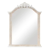 Cream Wooden Arched Scroll Room Wall Mirror with Brown Distressing