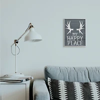 Stupell Industries Rustic My Happy Place Large Elk Antlers in Gray Frame Wall Art