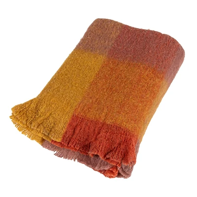 Hello Honey® Gold & Orange Block Wool & Acrylic Ruffled Throw Blanket