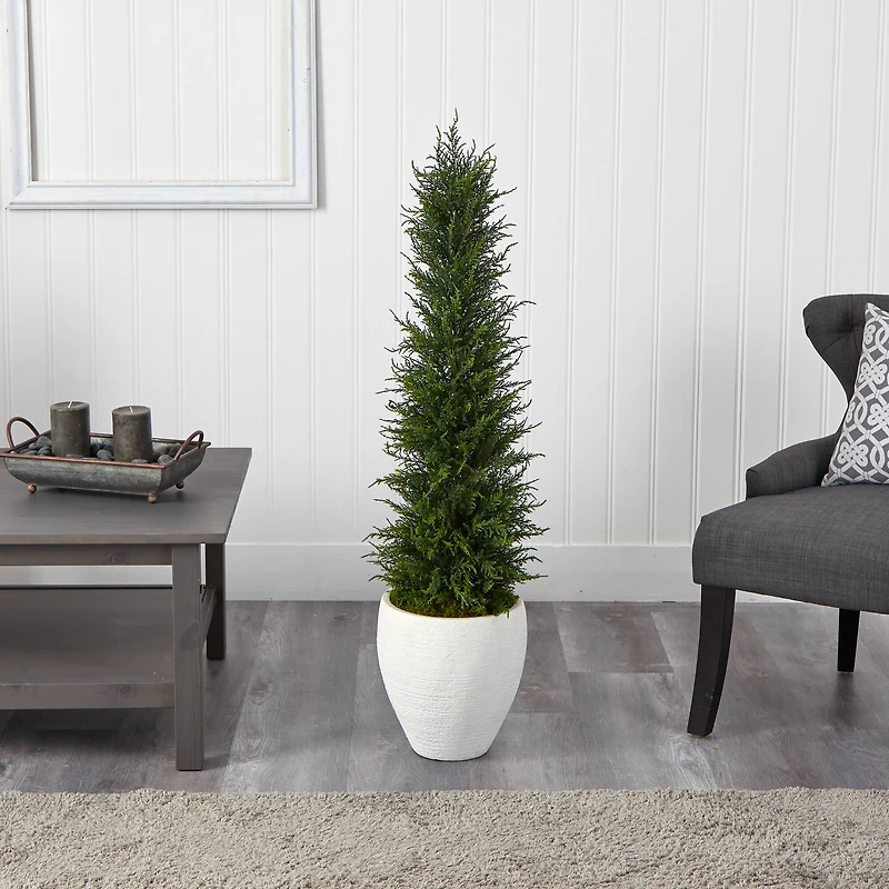 4ft. Cypress UV Resistant Artificial Tree in White Planter