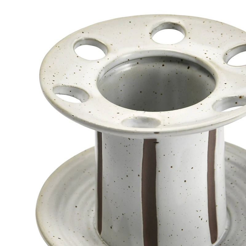 Hello Honey® White & Brown Striped Stoneware Toothbrush Holder