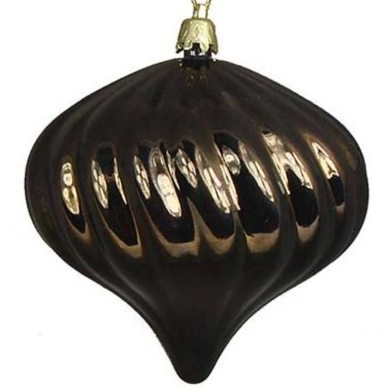 4ct Shiny Chocolate Brown Swirl Shatterproof Onion Ornaments