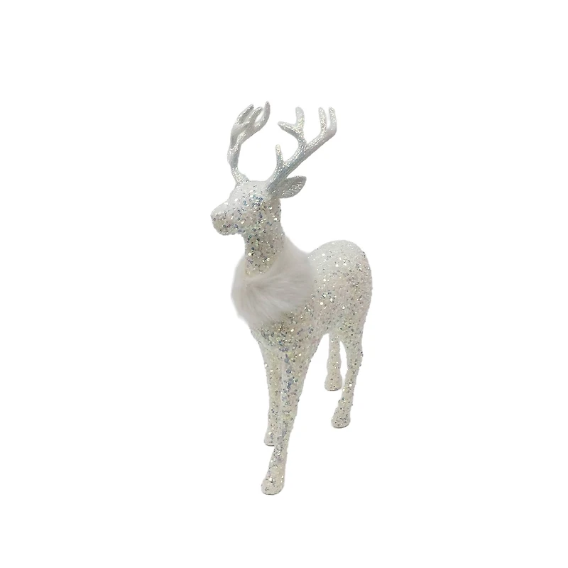 18" White Standing Reindeer with Faux Fur & Sequins by Ashland®