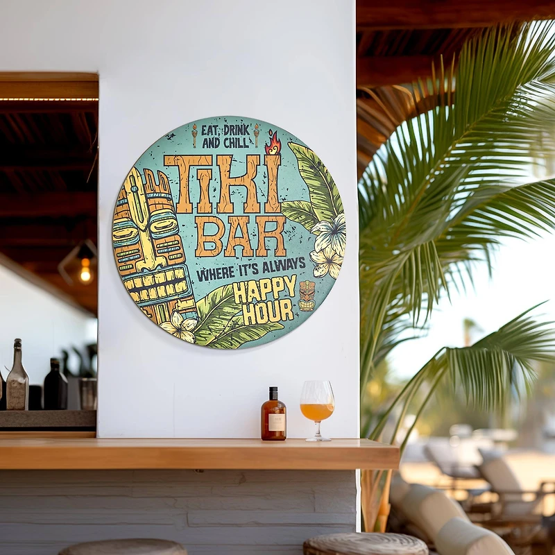 American Art Decor Tiki Bar Round MDF Wall Plaque - 20" x 20" x 0.35"