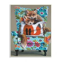 Stupell Industries Red Fox Pair Sitting Chair Spring Floral Pattern Wall Plaque