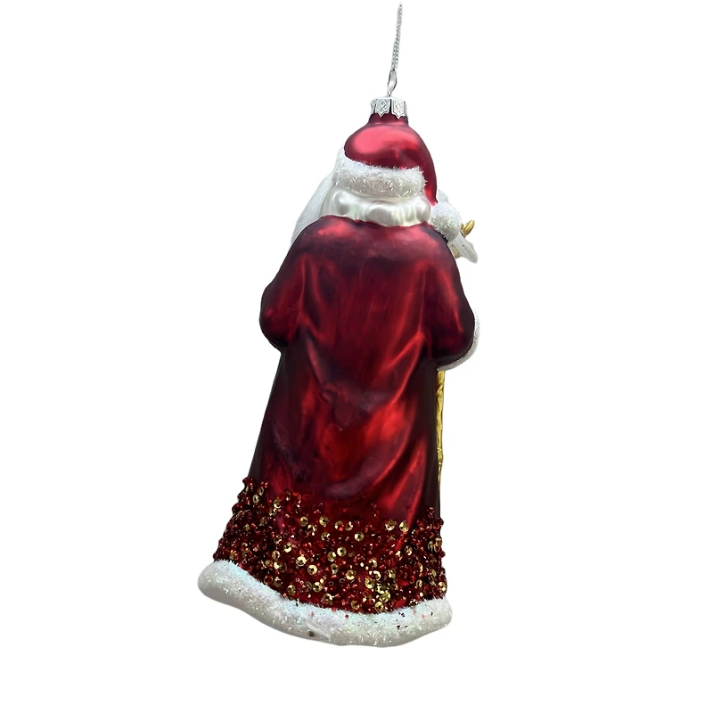7.5" Santa with Reindeer Staff Glass Ornament by Ashland®