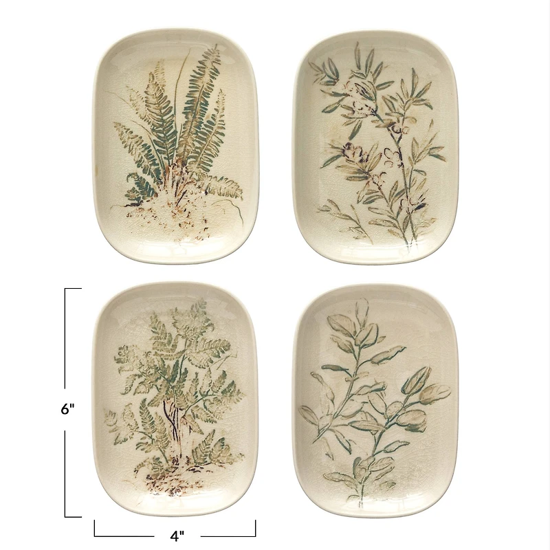 Hello Honey® 6" Debossed Botanical Stoneware Dish Set with Crackle Glaze Finish