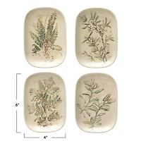 Hello Honey® 6" Debossed Botanical Stoneware Dish Set with Crackle Glaze Finish