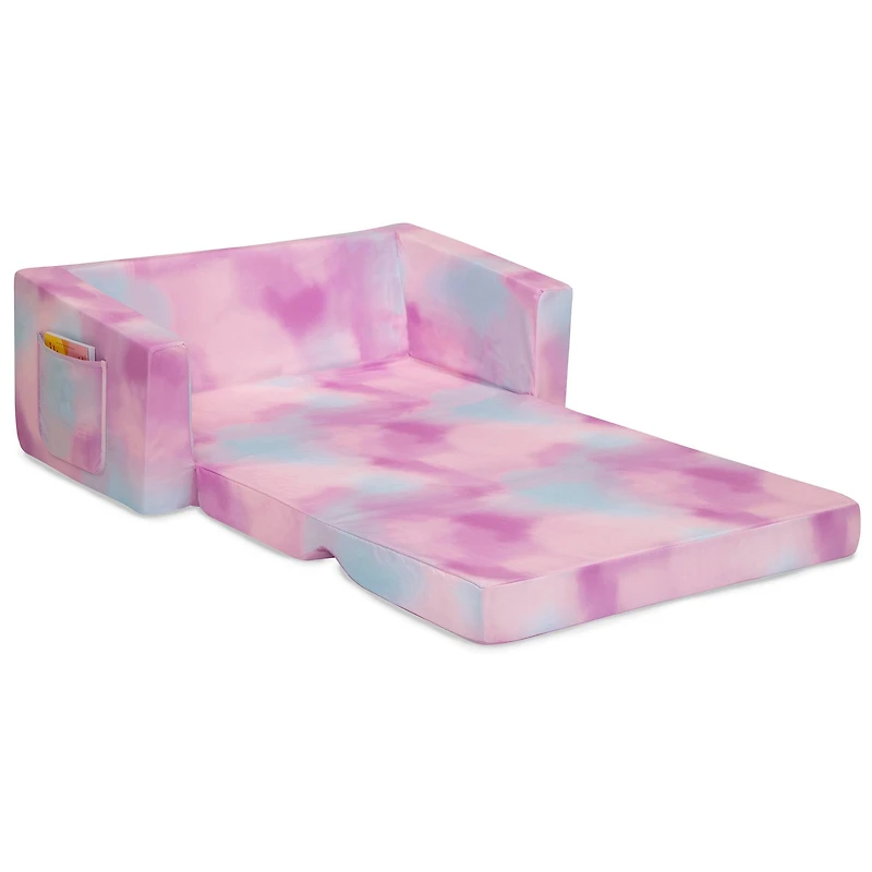 Delta Children 30" Pink Tie Dye Cozee Flip Out 2-in-1 Convertible Chair to Lounger