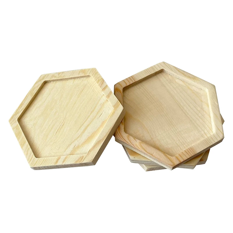 Hexagon Welled Pinewood Coasters, 4ct. by Make Market®