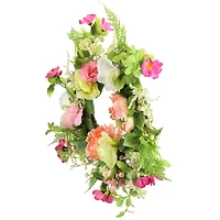 22" Pink & Yellow Rose & Peony Floral Artificial Spring Wreath
