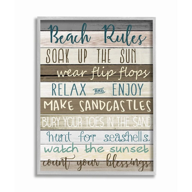 Stupell Industries Beach Rules Boardwalk Sign with Gray Frame Wall Accent