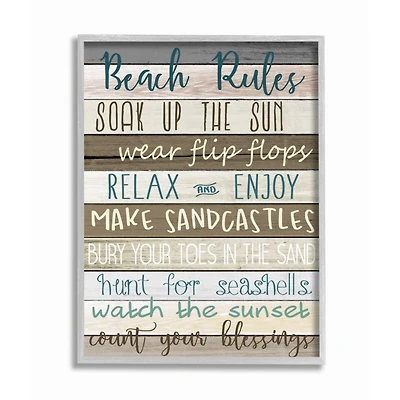 Stupell Industries Beach Rules Boardwalk Sign with Gray Frame Wall Accent