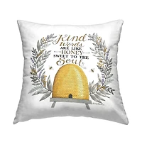 Stupell Industries Kindness Phrase Uplifting Honey Bee Botanical Throw Pillow, 18" x 18"
