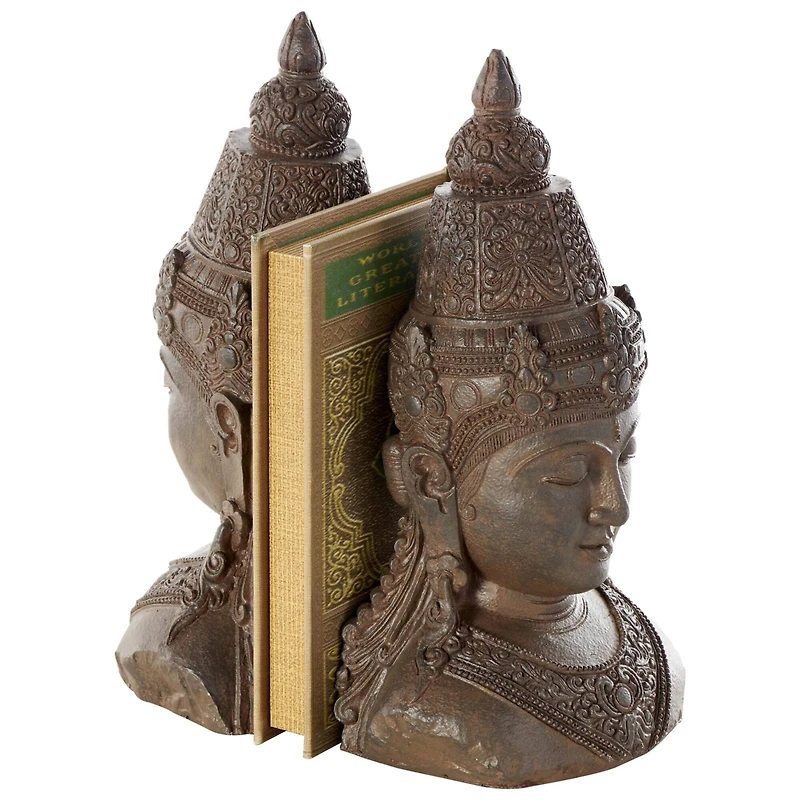 11" Bronze Buddha Weathered Decorative Bookend Set