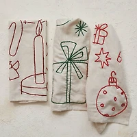Hello Honey® Embroidered Holiday Icon Woven Cotton & Linen Tea Towel Set