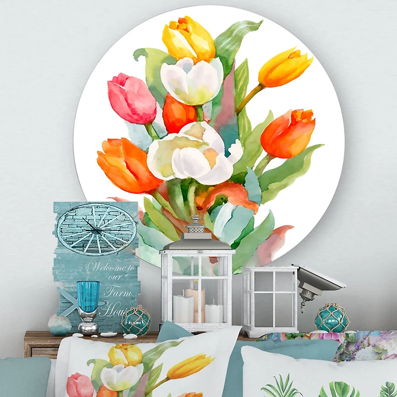 Designart - Blooming White and Orange Tulips Flower