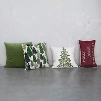 Hello Honey® Christmas Tree Printed Cotton Pillow with Embroidery & Piping