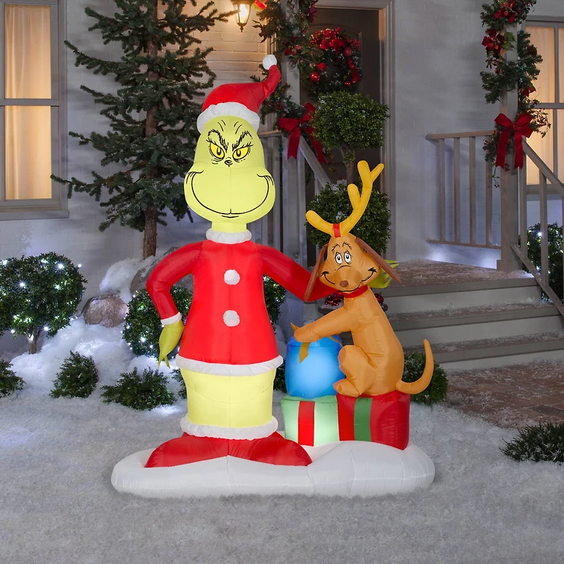 6ft. Airblown® Inflatable Grinch & Max with Presents