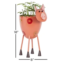 16" Pink Metal Eclectic Pig Planter