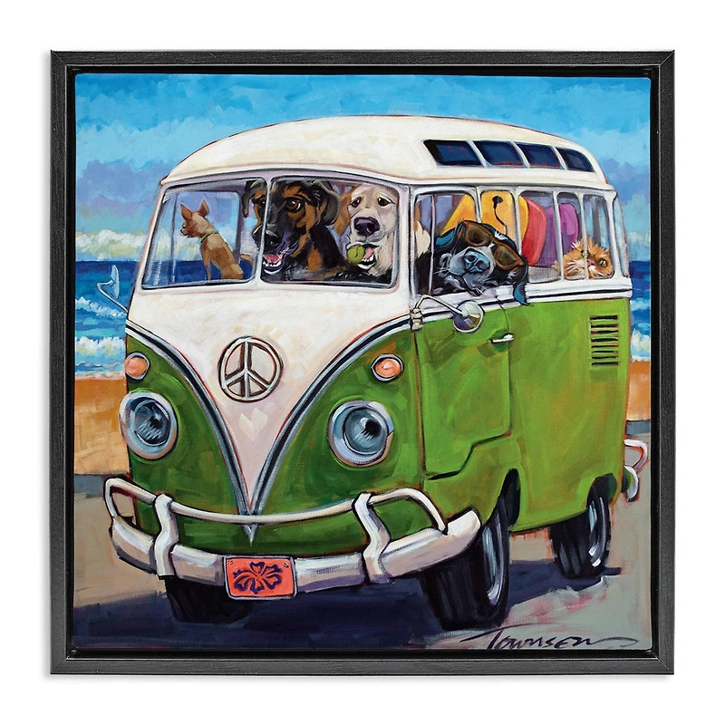 Stupell Industries Dogs Driving Retro Van Floater Framed Art