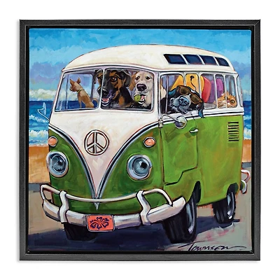 Stupell Industries Dogs Driving Retro Van Floater Framed Art