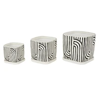Black Geometric Linear Arch Pattern Ceramic Planter Set 