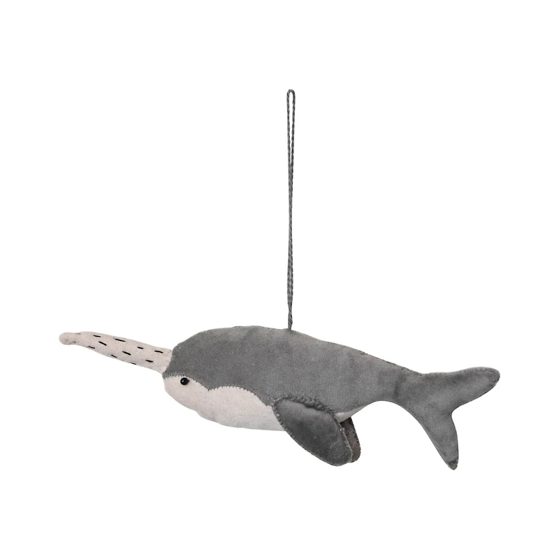 Hello Honey® 8" Gray Velvet Narwhal Ornament