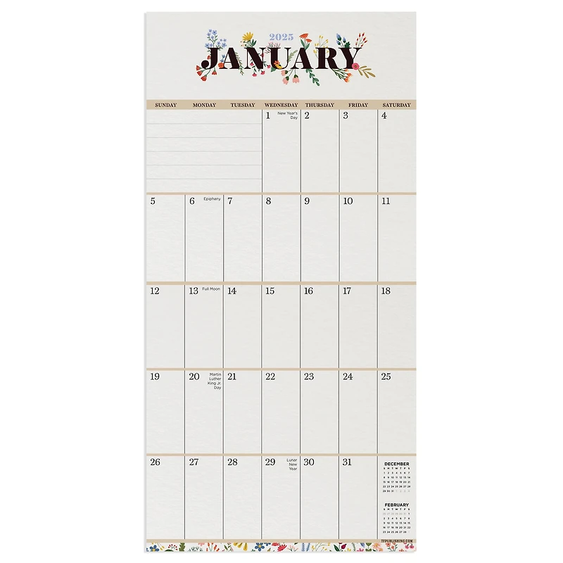 TF Publishing 2025 Big Grid-Floral Mini Calendar