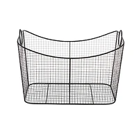 30.25" Black Metal Open Frame Wire Grid Storage Basket with Curved Sides & Ring Handles
