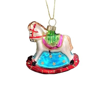 Wizardi 12" Christmas Village Glass Rocking Horse Ornament
