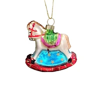 Wizardi 12" Christmas Village Glass Rocking Horse Ornament