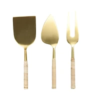Hello Honey® Gold Stainless Steel Cheese Servers with Woven Rattan Handles Set
