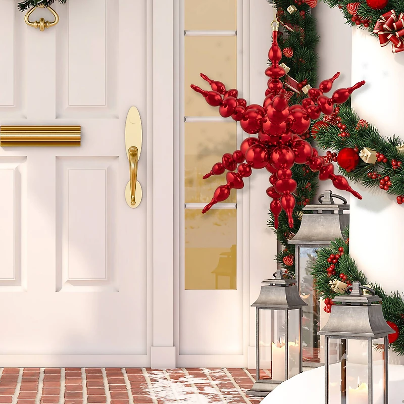 24" Shiny Red 3D Sunburst Snowflake Commercial Ornament