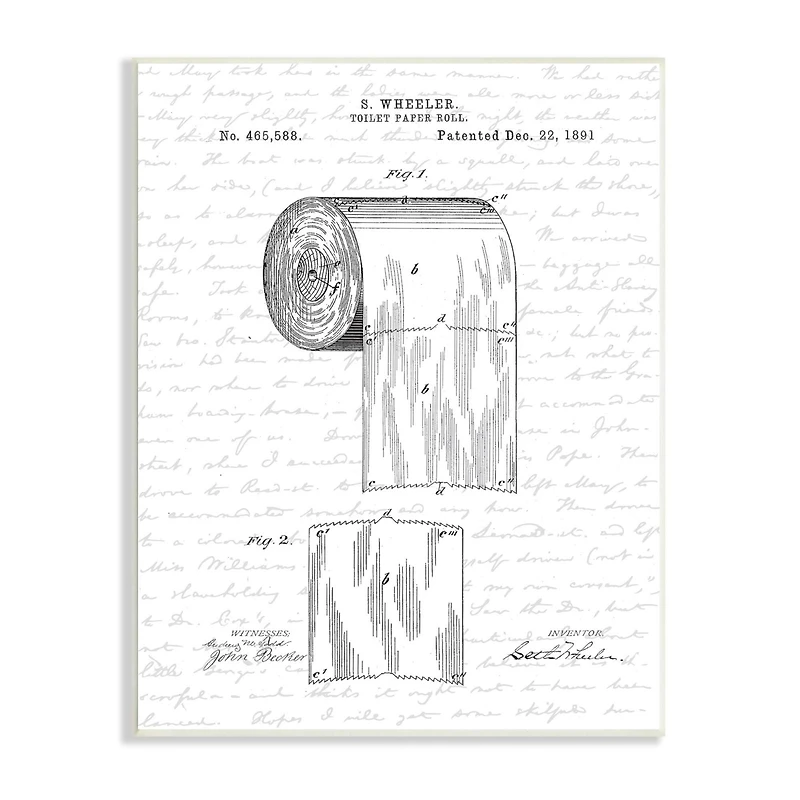 Stupell Industries Toilet Paper Roll Patent Black And White Bathroom Design Wood Wall Plaque