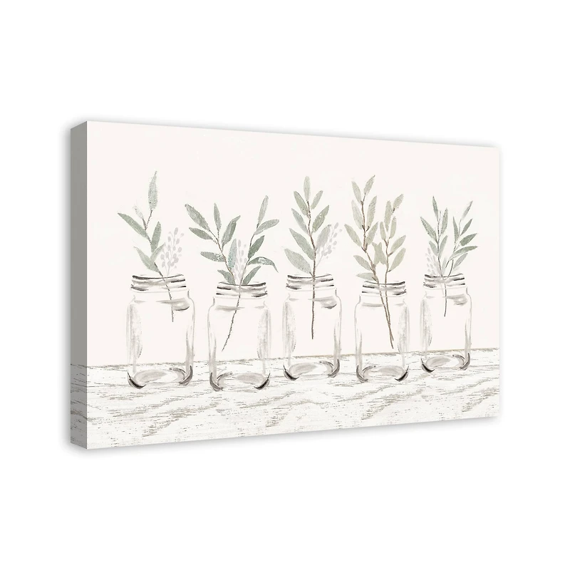 Greenery In Mason Jars 30" x 20" Canvas Wall Art