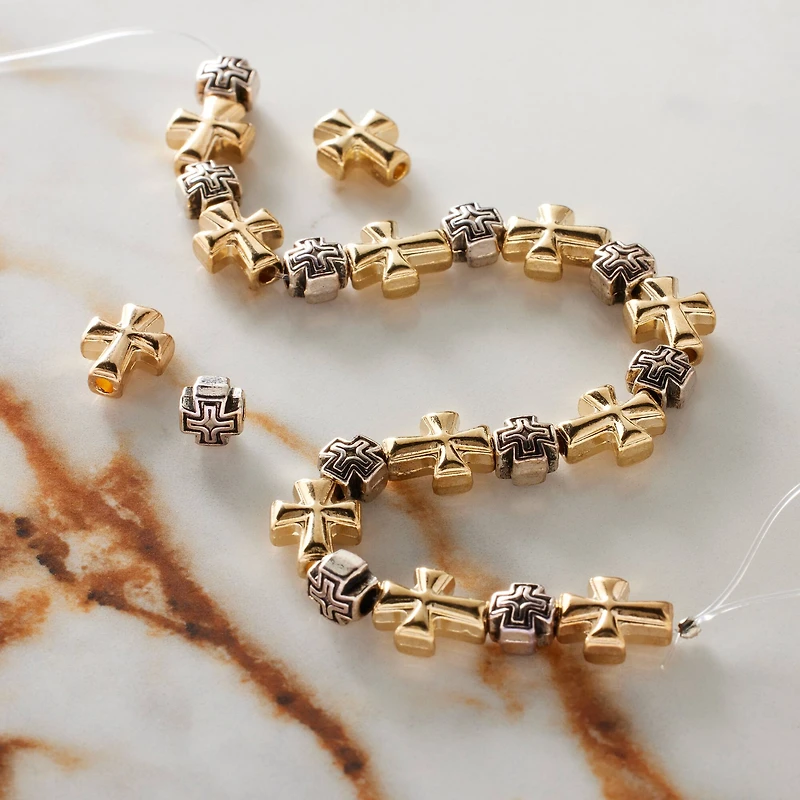 Antique Silver & Gold Metal Cross Mix Beads by Bead Landing™