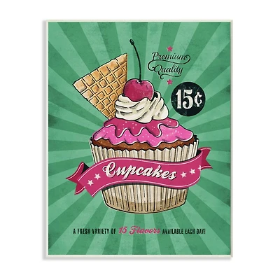 Stupell Industries Cupcakes Vintage Comic Book Wooden Wall Plaque