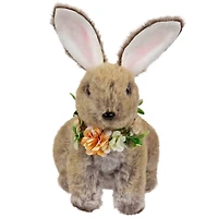 8.5" Plush Rabbit with Flower Wreath Easter Figurine