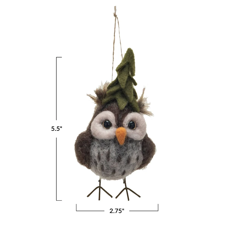 Hello Honey® 5.5" Handmade Wool Felt Owl Ornament with Tree Hat