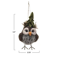 Hello Honey® 5.5" Handmade Wool Felt Owl Ornament with Tree Hat