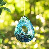 Glitzhome® 6.75" Blue Dots Glass Water Drop Hanging Bird Feeder