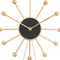 CosmoLiving by Cosmopolitan 12" Gold Metal Sunburst Clock with Black Base & Clockface