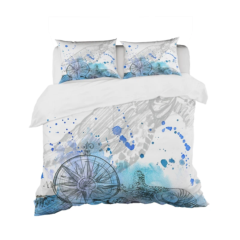 Designart 'Marine Creatures Illustration' Beach Bedding Set