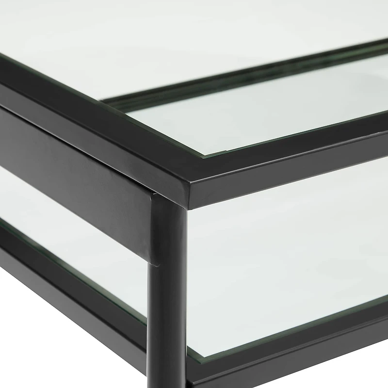 42" Black Two Tier Glass and Metal Coffee Table