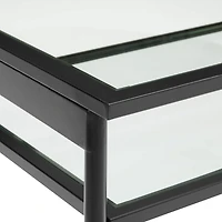 42" Black Two Tier Glass and Metal Coffee Table