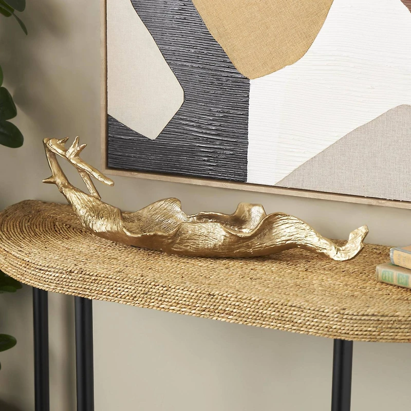 27" Gold Aluminum Metal Leaf Textured Decorative Bowl