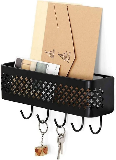 NEX™ Black Wall Mount Mail Sorter & 5 Hook Key Organizer